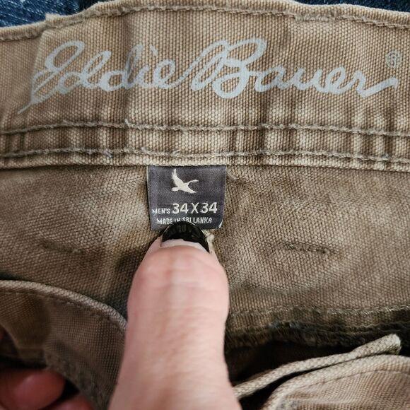 Eddie Bauer Mens Canvas Work Jeans Size 34 x 34 Beige Straight Leg - Picture 7 of 11